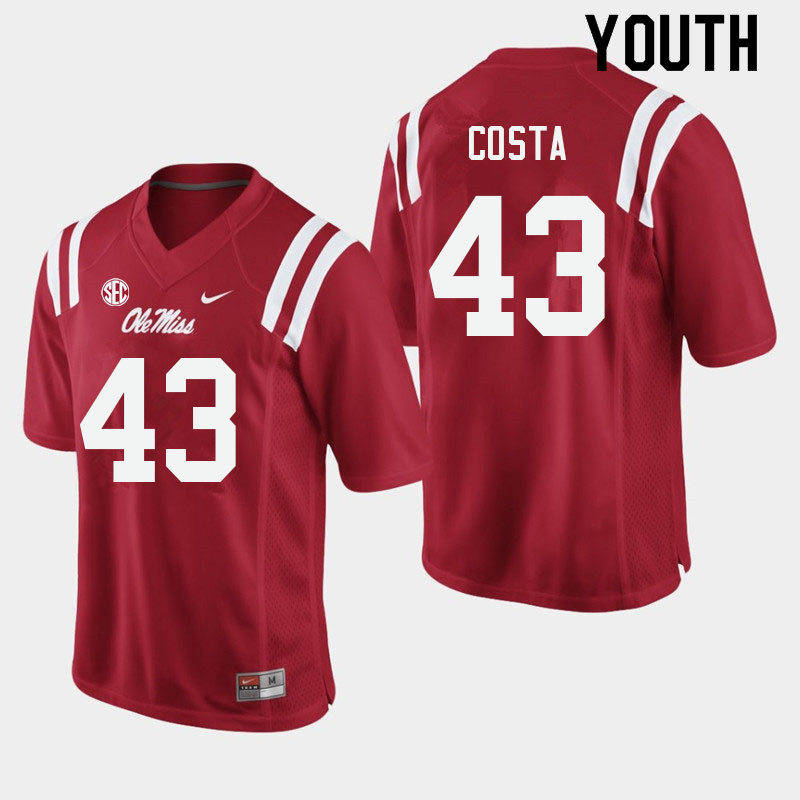 Caden Costa Ole Miss Rebels NCAA Youth Red #43 Stitched Limited College Football Jersey KLJ0158PE